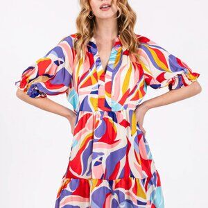 Multi-Color Patterned Ruffle Tiered Dress